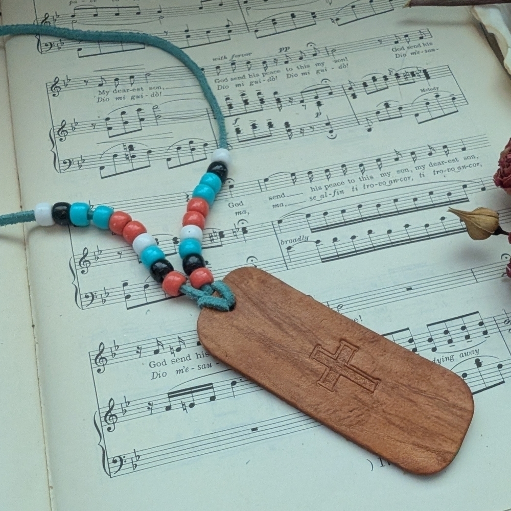 Wooden Pendant Necklace with Beaded Cord